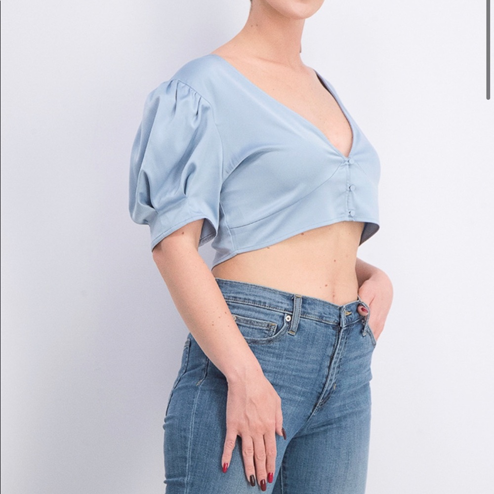 NWT Danielle Bernstein Puff Sleeve Crop Top - Picture 4 of 12